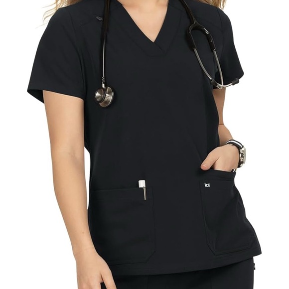 KOI Next Gen Hustle and Heart Women's 3-Pocket Stretch Scrub Top black Sz L - Picture 1 of 7